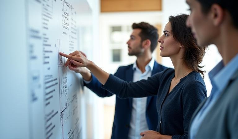 Team collaborating in a modern corporate office environment
